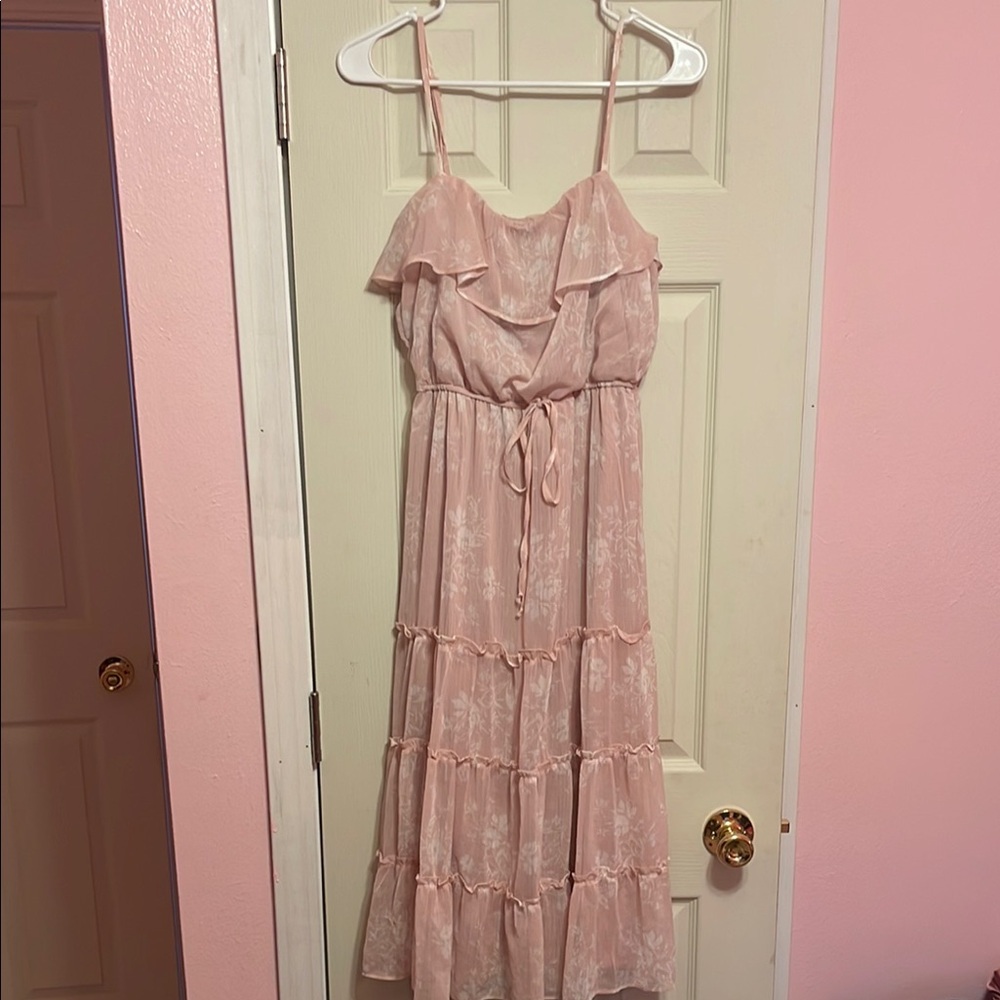 Francesca's Collections Pink Ruffled Tiered Midi Sundress